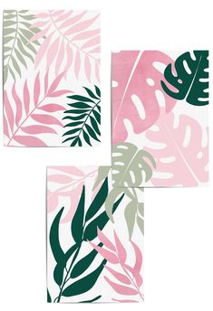 pink and green botanical wall art set of 3 prints Room Decor For Pink Walls, Pink Green Wall Art, Pink And Green Mural, Pink And Green Canvas Art, Pink Green Painting, Green Brown Pink Aesthetic Room, Pink And Green Artwork, Dark Green And Pink Living Room, Pink And Green Painting Ideas