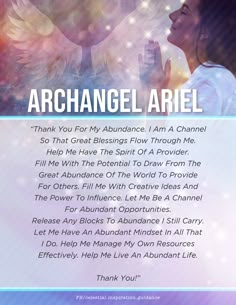 an angel prayer card with the words,'thank you for my abundance i am a channeler so that great blessing flow through me