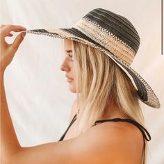 Lulus Sunshine Sweetness Black Striped Floppy Straw Hat, New With Tags From Lulus. I Offer Discounts For Bundles And Welcome Offers :) Straw Boater Hat, Floppy Straw Hat, Straw Boater, Wool Fedora Hat, Brown Dress Shoes, Grey Hat, Boater Hat, Columbia Shirt, Wool Fedora