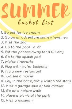 the summer bucket list is shown in orange and white with an orange circle above it