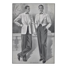 FORMAL WEAR perfect for the man who dresses in style…classic and timeless! Great for home or office décor! This lithograph is one of a group of men’s tailoring fashion plates that we recently purchased in Paris and are now available in our shop. This plate dates to 1937; it features 2 men dressed in formal wear. These men went to their Parisian tailor for custom made attire and this fashion plate was most probably an original store display at the atelier shop. This is a RARE find! In excellent c 1800s Style Men, 1947 Mens Fashion, 1920s Male Fashion, 1935 Fashion Men, 1930s German Fashion Men, 1930s European Mens Fashion, Men’s 1930’s Fashion, 1930s Three Piece Suit, Tuxedo Outfit