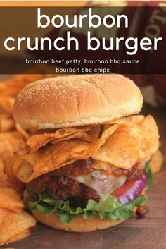 the cover of bourbon crunch burger with chips