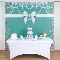 8ftx8ft Turquoise/White Bow, Diamond Pearl Print Vinyl Photo Backdrop Vinyl Party, Photography Studio Setup, Vinyl Photo, Tiffany Party, Glitter Photography, Photography Settings, Vinyl Style, Bridal Shower Photos, Glitter Party