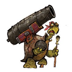 an image of a cartoon character with a big telescope on his head and another creature holding a spoon