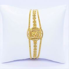 "~ Welcome to our ETSY shop: 22K Gold Beauty ~ Please check the video of this ornament (set video quality to 1080p): https://youtu.be/kseUzUWzLEQ Thank you for watching: GOLDSHINE 22K Solid Yellow Gold Women Bracelet 6.5\"-7.5\" Genuine Hallmarked 916 SPECIFICATIONS - Brand: \"GoldShine - Treasure For Generations\" - Size: 6.5\" (16.5cm) to 7.5\" (19cm) adjustable. Width at center 0.82\" (2.1cm), band's width towards end is about 6mm - Style: Chain / Link - Clasp: Hook style (6 loops for adjustm Traditional Gold Bracelet For Formal Occasion, Gold Bracelet With Elegant Design For Formal Occasions, Elegant Yellow Gold Bracelets For Celebration, Elegant 22k Gold Filigree Bracelet, 22k Gold Bracelets For Celebration, 22k Gold Celebration Bracelets, 22k Gold Bracelet For Celebration, Traditional 22k Gold Adjustable Bracelet, 22k Yellow Gold Bracelet