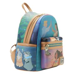 The Pocahontas Princess Scene Mini Backpack features a unique scene from Disney’s 1995 animated classic displayed across each panel of the bag. Turn the backpack around and you will find inspiring moments from Pocahontas’ story, including her journey through the woods with John Smith and time spent with her forest friends. Her racoon friend, Meeko, even makes an appearance as an enamel zipper pull. Dimensions: 9”W x 10”H x 4.5”D (Please note: width is measured across the bottom of the backpack.) Disney Style Standard Backpack, Themed Travel Backpack, Disney Style Backpack For Disney Trips, Disney Style Standard Backpack For Disney Trips, Disney Themed Standard Backpack For Disney Trips, Pocahontas Princess, Disney Princess Pocahontas, Pocahontas Disney, Princess Pocahontas