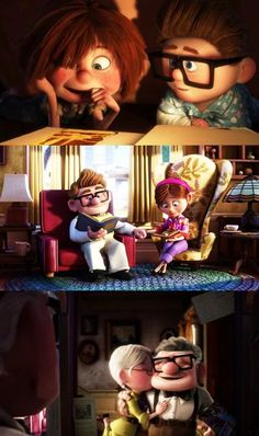 an animated movie scene with the characters from inside out, and in front of them