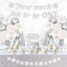 Winter Onederland 1st Birthday Party Decorations Snow One Banner Snowflake Balloons Garland Cake Snow Much Fun To Be One Birthday, Winter Wonderland 1st Birthday Girl, First Birthday Brunch, Snowflake Balloons, Winter First Birthday, First Birthday Winter, Winter Wonderland Birthday Party, 1st Birthday Girl Decorations, Wonderland Birthday