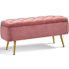 a pink bench with gold legs on a white background