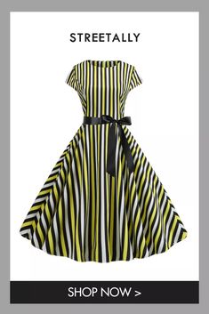 Striped Print Summer Dress Vintage Women's Party 1950 Vintage Dresses Retro Dresses 50s, Dresses 1950s Style, 1950 Vintage Dresses, Summer Dress Vintage, 1950s Dresses Vintage, Vintage Dresses Casual, Print Summer Dress, Bow Sash, Vintage Party Dresses