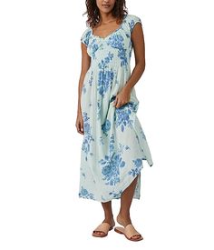 Free People Forget Me Not Midi | Zappos.com Floral Print Frock, Forget Me Not Blue, Ruffle Midi Dress, Blouse Nordstrom, Midi Ruffle Dress, Cotton Midi Dress, Floral Short, Dress Cover, Forget Me Not