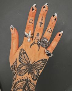 Small Butterfly Wrist Tattoo Baddie Hand Tattoos, Baddie Tattoos, Butterfly Hand Tattoo, Unique Butterfly Tattoos, Butterfly Wrist Tattoo, App Filter, Finger Tats, Finger Tattoo For Women, Hand And Finger Tattoos