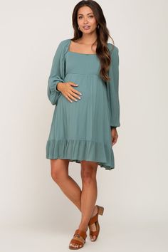 Olive Square Neck Puff Long Sleeve Maternity Dress – PinkBlush Fall Baby Shower Green Dress, Long Sleeve Maternity Dress, Pinkblush Maternity, Athleisure Dress, Matching Sets Outfit, Fall Maternity, Maternity Outfits, Trendy Maternity, Baby Shower Dresses