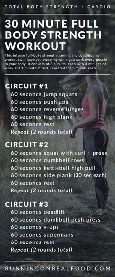 the 30 minute full body strength workout for women is shown in this poster, with instructions to