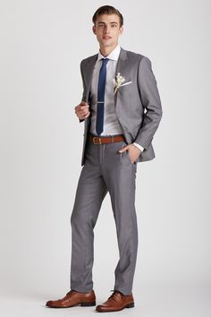 Grey Suits For Men Color Combos, Grey Suit With Blue Tie, Slate Blue Bridesmaid Dresses, Blue Groomsmen Suits, Grey Pants Men, Grey Pants Outfit, Blue Groomsmen, Suit Guide, Blue Tux