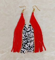 Seed Bead Embroidery, Bead Embroidery Earrings, Embroidery Earrings, Seed Beads Earrings, Artisan Jewelry Necklaces, White Fringe, Free Spirit Style, Native American Style, Handmade Earring