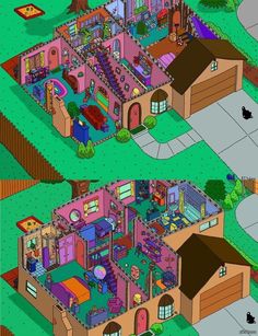 simpsons's house cutaway of the bottom floor is shown in an animated style