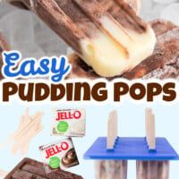 easy puddinging pops recipe with chocolate and vanilla ice cream on the top, in front of an advertisement for jello