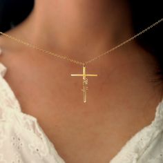 "Cross Name Necklace,Personalized Cross Name Necklace,Custom Name Necklace,Religious Gift for Women,\"Gold will Bless You\",Confirmation Gift ✨Description 1、Finish: silver,14k gold plated,14k rose gold plated 3、Chain length: 14 \", 16\", 18 \", 20\", 22 \" 4、Gift box: All our necklaces are preparing gifts in elegant jewels, ready to use as gifts. ✨How to order? 1、Select necklace color and material 2、Select necklace length 3、Leave the content you want to customize in the custom box 🎁Transportation time 1、Our manual time is 5-7 working days 2、The transportation time is 8-10 working days, and the working day outside the Australia is 8-12 working days. 🌈About jewelry 1、 Don't leave a wet environment for a long time 2、 Avoid contact with perfume, body oil and other chemicals 3、 Do not use che Inspirational Gold Cross Jewelry, Personalized Spiritual Crucifix Necklace, Personalized Spiritual Crucifix Jewelry, Inspirational Gold Cross Necklace, Personalized Gold Spiritual Cross Necklace, Spiritual Cross Pendant For Wedding, Personalized Crucifix Cross Necklace, Cross Pendant Necklace Woman, Motivational Clothing