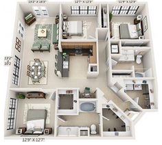 the floor plan of a three bedroom apartment