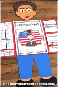 an american flag themed book report with the words,'a biography report'on it