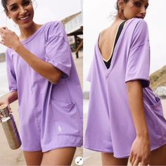 Top Trending Free People Hot Shot Tee Romper With Pockets In Lavender Fog Size:Large Also Have In Bleached Clay Size Xl Now For Sale In My Closet (Shown In Last Pic) Nwot Color: “Lavender Fog” Not Available On Fp Site Has External Logo A New Addition To Our Fan-Favorite Hot Shot Collection, This Soft Romper Is Featured In An Oversized Fit And Shapeless Silhouette With Pockets At The Front And V-Shaped Back Detail. Fit: Shapeless, Oversized Fit; Shorty-Length Features: Soft Fabrication With A Str Free People Jumper, Free People Romper, Crochet Romper, Comfy Jumpsuits, Pink Rompers, Purple T Shirts, Hot Shots, Free People Movement, Free People Pants