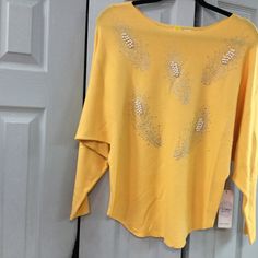 Beautiful Yellow Sweater Bright & Fun, Cheerful ! This Sweater Will Brighten Your Day , Great Addition To Every Wardrobe Yellow Party Tops For Fall, Yellow Sparkle, Pearl Sweater, Yellow Sweater, Brighten Your Day, Colorful Sweaters, Scoop Neck, Sweaters For Women, Sparkle