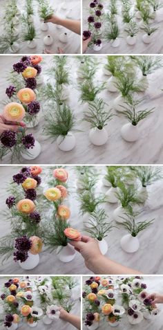 flowers are arranged in vases and placed on the table to make them look like they have