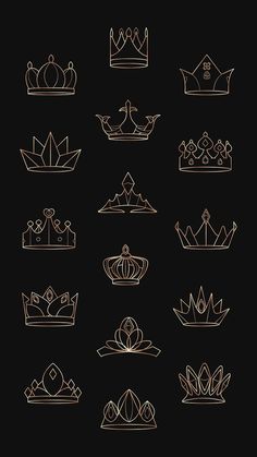 different types of crowns are shown in gold on black background, with the words crown above them