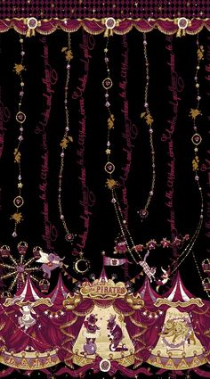 an image of a curtain with beads and chains hanging from it's sides on a black background