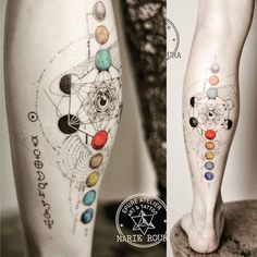 the legs are decorated with different types of planets and their names on each one leg