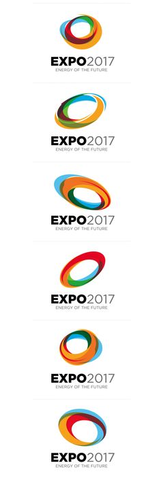 the expo logo is shown in different colors and sizes, including red, white, blue, green, yellow, and orange