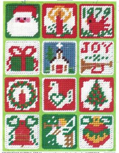 a cross stitch pattern with christmas decorations on it