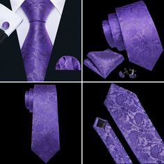 What You Get: Tie, Pocket Square  Cufflinks SIZE: Approx. 63" Long, 3.54" Wide at the Tip, Pocket Square Size: 9"x 9"   Occasion: Perfect for Daily Dress, Business, Office, Meeting, Birthday, Wedding, Engagement, Ball Party and More Occasion. Lavender Purple, Daily Dress, Purple Floral, Silk Ties