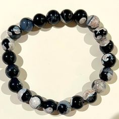 Genuine Crystal. 7 Inches. Casual Agate Beaded Bracelets With Round Beads, Casual Agate Crystal Bracelet, Casual Round Crystal Agate Bracelet, Casual Round Agate Beaded Bracelets, Casual Round Agate Crystal Bracelet, Casual Agate Crystal Bracelet With 8mm Beads, Casual Agate Beaded Bracelets, Casual Black Agate Beaded Bracelets, Orca Agate