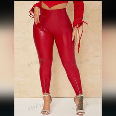 Trends Shein X Sanya High Waist Pu Leather Skinny Pants Are The Epitome Of Fashion. Sexy, Stretchy. And Sleek. These Skinny Tight Red Hot Pants Are Stylish, Lightweight And Comfortable. Form Fitting, These Skinny Pants Have Front Ankle Zippers. You Will Definitely Turn Heads. Perfect For A Night Of Fun. Accepting Reasonable Offers. Bundle Your Likes For More Savings . Ask Me How? Red Fitted Bottoms For Club, Trendy Red Bottoms For Club, Trendy Red Club Bottoms, High Waist Red Bottoms For Club, Trendy Red Leggings For Night Out, Red High-waisted Leather Pants For Party, High Waist Red Leather Pants For Party, High Waist Leather Pants With Zipper For Party, High-waist Red Leather Pants For Party