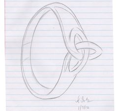 a drawing of a ring on lined paper with the letter o in it's center