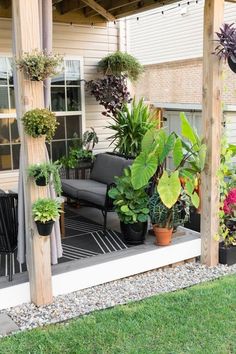 a patio covered in lots of potted plants