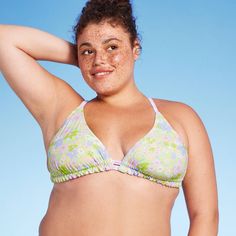 Dive into versatility and style with the Women's Reversible Triangle Bikini Top from Wild Fable™. This chic top features a delightful green floral print on one side and a playful purple gingham print on the other, offering you two looks in one.

- Material: Soft fabric with four-way stretch
- Color: Green floral print / Purple gingham print
- Gender: Female
- Age Group: Adult
- Features: Full lining, reversible design, ties at back and neck for adjustable fit

Perfect for mixing and matching, th Triangle Swimwear For Spring Poolside, Spring Pool Halter Top, Bra Friendly, Bra-friendly Halter Top For Pool In Spring, Spring Pool-friendly Halter Top, Triangle Halter Top For Beach In Spring, Spring Triangle Halter Top For Beach, Spring Triangle Halter Top, Purple Triangle Halter Top For Spring, Spring Triangle Halter Top For Poolside