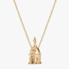 Notre Dame Golden Dome Necklace – Kyle Cavan Jewelry Commemoration Necklace With Large Round Pendant, Formal Medallion Charm Necklace, Formal Medallion Necklace With Charms, Formal Medallion Charm Necklaces, Formal Medallion Charms Necklace, Commemorative Pendant Necklaces With Charms, Commemorative Pendant Necklace With Charms, Commemoration Pendant Necklaces With Charms, Elegant Sterling Silver Necklace For Commemoration