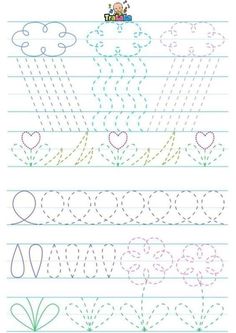 handwriting practice worksheet for children with hearts and flowers on the page, including lines