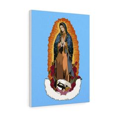 an image of the virgin mary with doves on it's side canvas wall art print