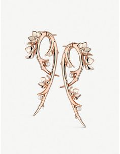 Shaun Leane Cherry Blossom Hook pearl, diamond and rose-gold vermeil earrings Cherry Blossom Jewelry, Rose Gold Jewellery, Shaun Leane, White Diamond Earrings, Branch Earrings, Rose Gold Pearl, Gold Vermeil Jewelry, Jewelry Drawing, Gold Pearl Earrings