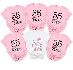 six pink and white shirts with the number 55, five years old and five year old