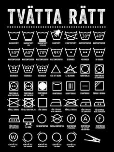 a black and white poster with different types of laundry symbols