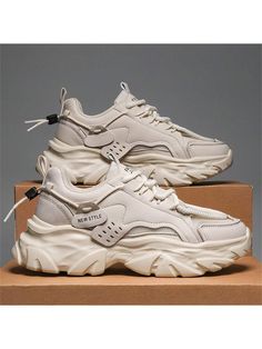 Men's Winter Casual Sports Chunky Sneakers, Slip-Resistant, Wear-Resistant, Height-Increasing, Fashionable Beige     Colorblock Chunky Sneakers   Men Shoes, size features are:Bust: ,Length: ,Sleeve Length: Trendy Mens Shoes, Sport Shoes Men, Chunky Shoes, Dad Shoes, Men Sneakers, Chunky Sneakers, Men Shoes Size, Kids Beachwear, Men Winter