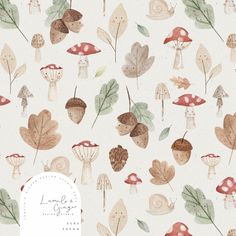 a white background with mushrooms and leaves on it