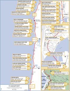 a map showing the route to and from newport, with instructions for each section