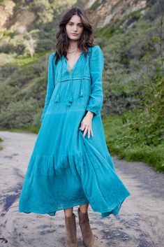 Serenity Embroidered Maxi Dress Teal Maxi Dress With Long Sleeves, Garden Party Dress, Embroidered Maxi Dress, Wild Woman, Indian Cotton, Teal Color, Teal Colors, Teal Blue, Color Pop