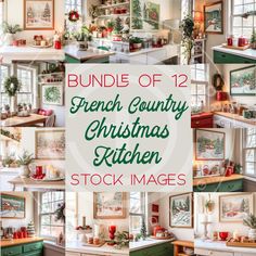 a bunch of french country christmas kitchen pictures with text overlaying the top and bottom